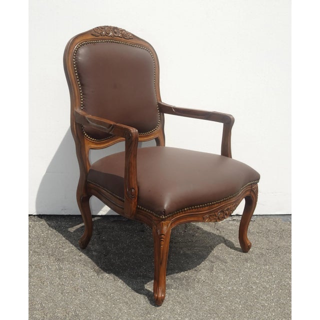 French Provincial Vintage French Provincial Louis XV Style Brown Bergere Chair For Sale - Image 3 of 13