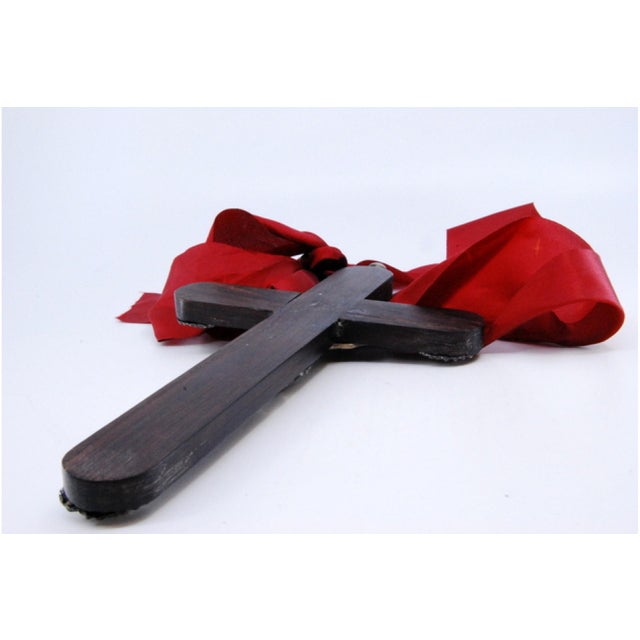 Wooden Cross with Silver Applications and Jesus Crucified with Red Fabric For Sale - Image 3 of 9