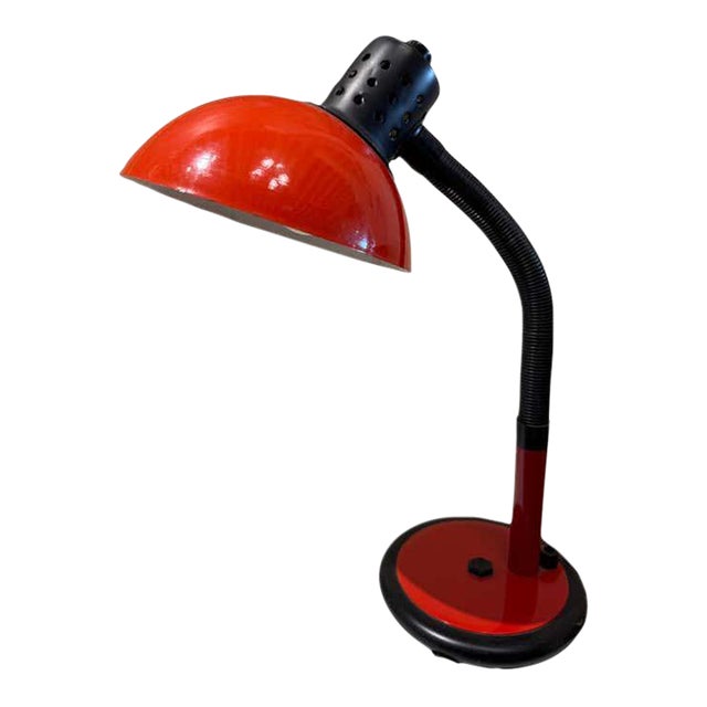 French Midcentury Modern Red and Black Desk Lamp by Aluminor For Sale
