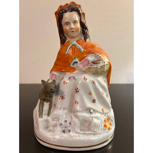 Antique English Staffordshire Woman With Basket and Dog Figure Circa 1860's For Sale - Image 12 of 12