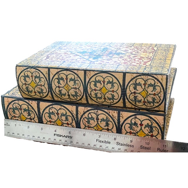 Pair of Trompe L’Oeil Faux Book Boxes in the Italian Florentine Style, 11" For Sale - Image 11 of 15