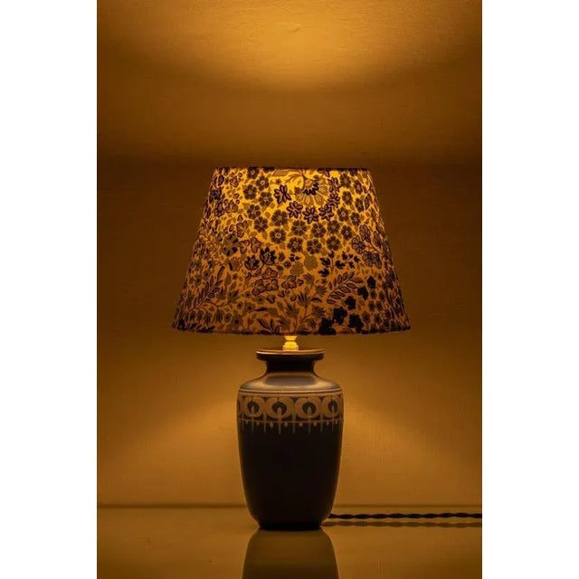 Vintage Blue and White Gouda Pottery Table Lamp with New Liberty London Shade For Sale - Image 9 of 12