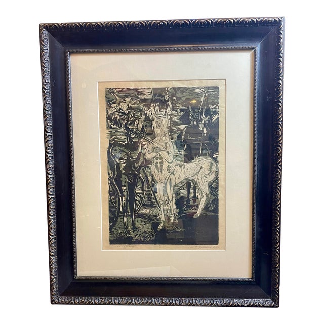 Woodcut 1950s by Salvatore Fricano Entitled “Peace Offering “ With a Centaur Pencil Signed Numbered For Sale