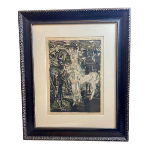 Woodcut 1950s by Salvatore Fricano Entitled “Peace Offering “ With a Centaur Pencil Signed Numbered