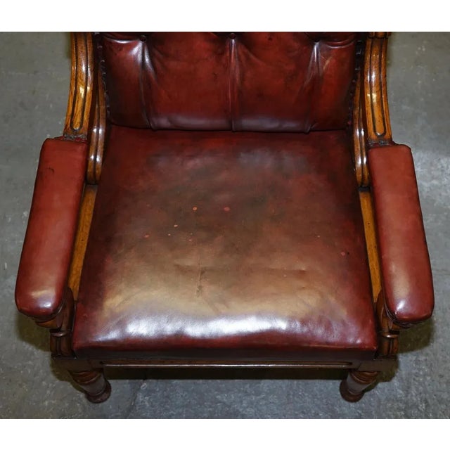 Wood English Estate Oxblood Leather Throne Armchair, 1840s For Sale - Image 7 of 18