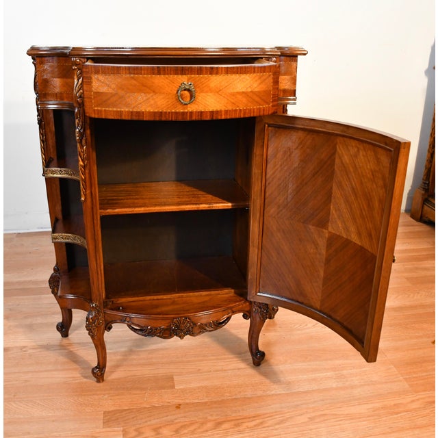 1920s Antique French Louis XV Walnut & Satinwood Inlay Cabinet Entry Hall Stand For Sale - Image 13 of 18
