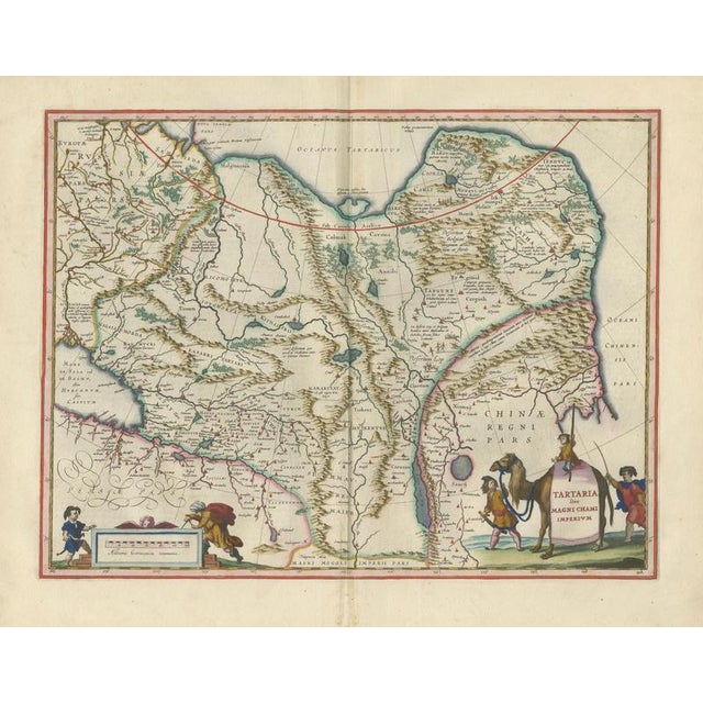Imperial Tartary Map of Central Asia with Caravan Scene from Blaeu, 1642 For Sale - Image 4 of 12
