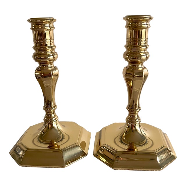 Pair of Vintage Baldwin Brass Candlesticks, Octagonal Base, Usa Made, 6.75" For Sale