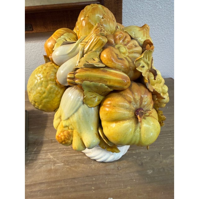 1960s 1960s Italian Ceramic Yellow Glaze Fruit White Bowl Majolica Topiary Centerpiece Italian For Sale - Image 5 of 6
