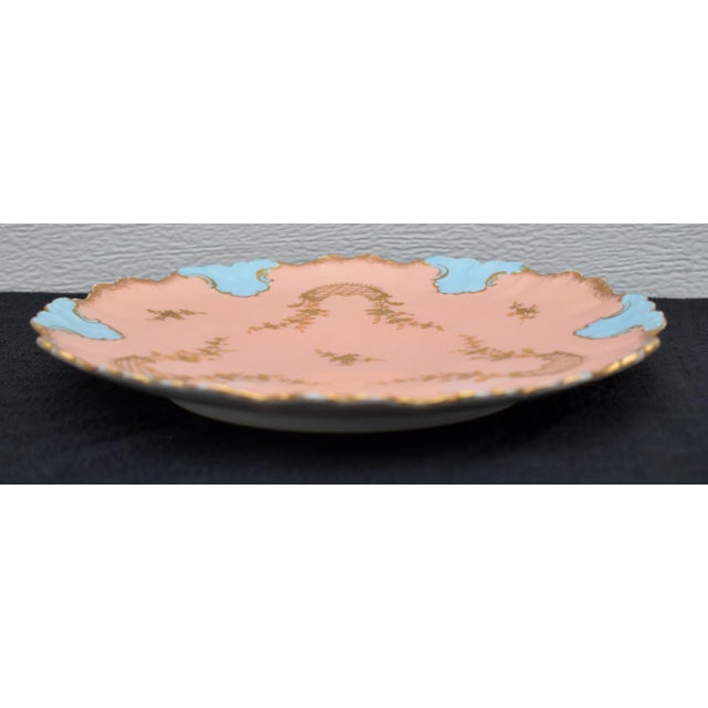 Pink Antique Ak Co Limoges Plate France Pink Cabinet Hand Painted Blue Gold Gilt For Sale - Image 8 of 10