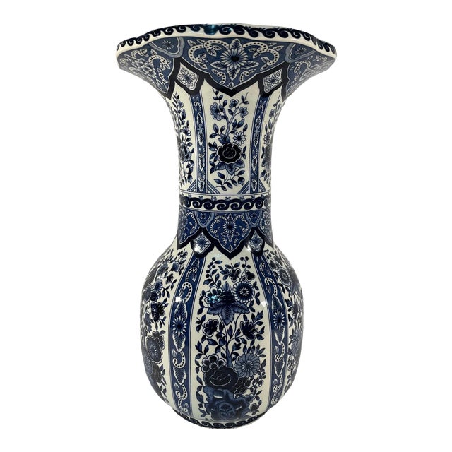 Large Vintage Blue and White Boch Delft Vase For Sale