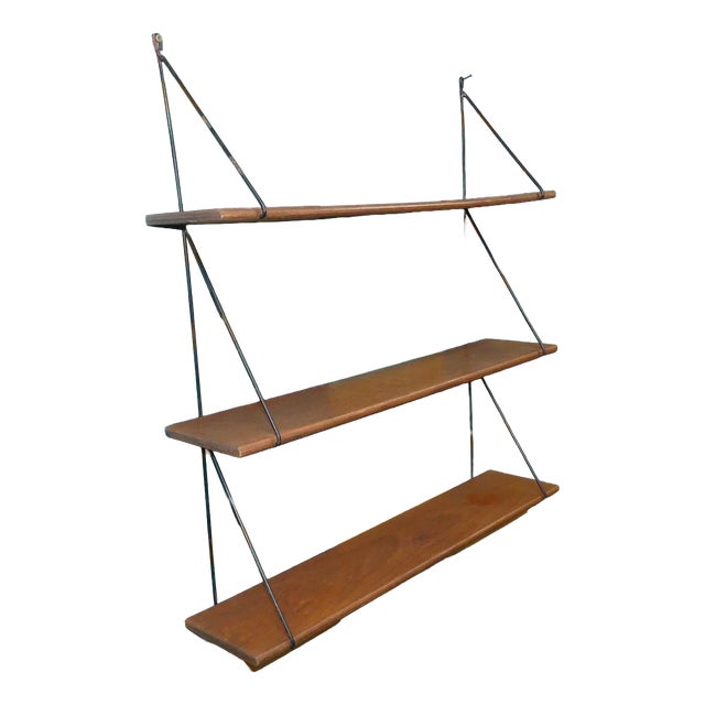 Small Vintage String Shelf in Wood, 1960s For Sale