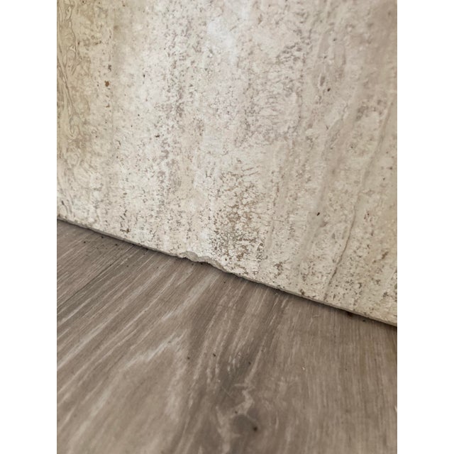 1970's Italian Travertine Pedestal Base and Glass Top Console For Sale - Image 10 of 10