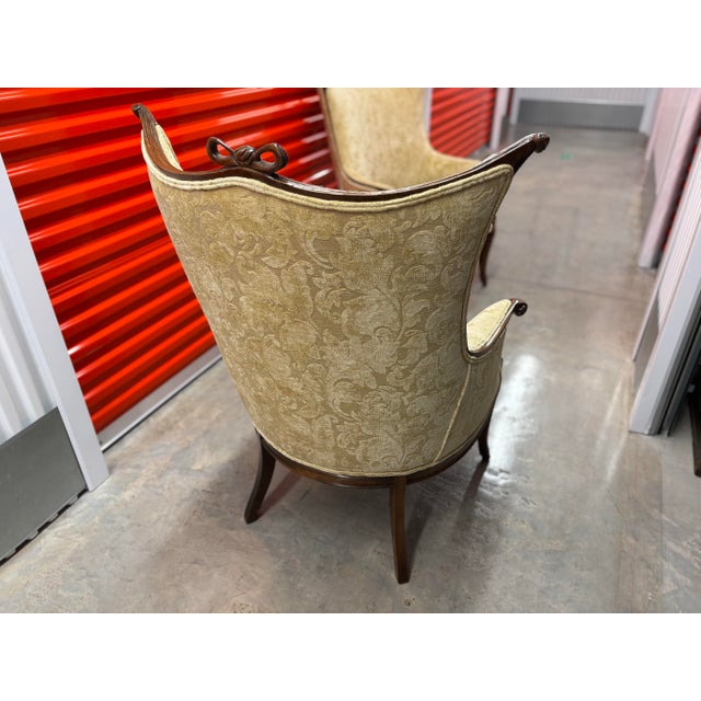 American 1930s Pair of Beautifully Carved Mahogany Vintage Arm Chairs For Sale - Image 3 of 12