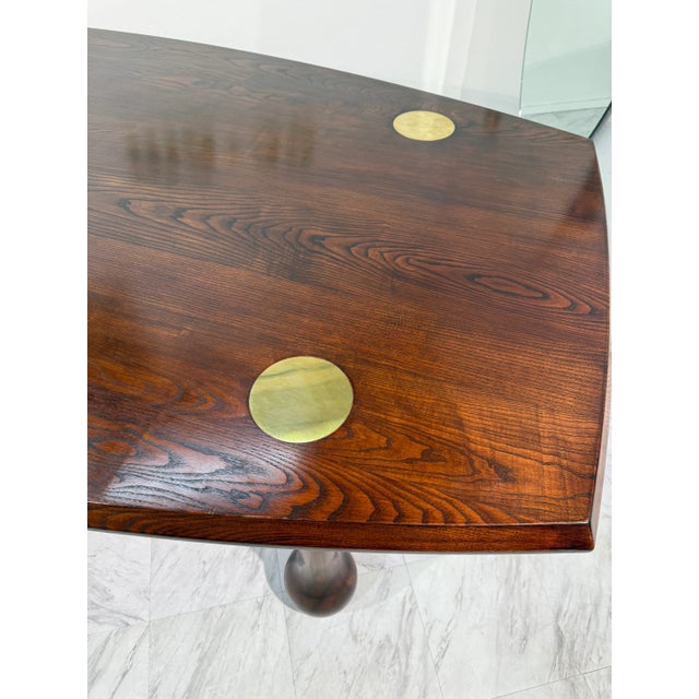 Wood 1970s Italian Mid-Century Modern Dining Table in Stained Ash With Brass Inlays For Sale - Image 7 of 9