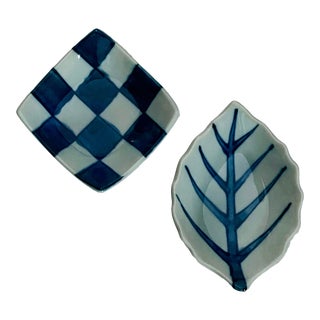 1970s Blue and White Trinket Dishes - Set of 2 For Sale