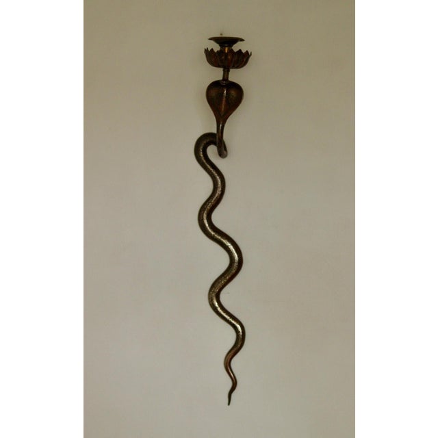 Egyptian Revival Style Engraved Brass Cobra Sconces, Set of 2 For Sale - Image 15 of 18