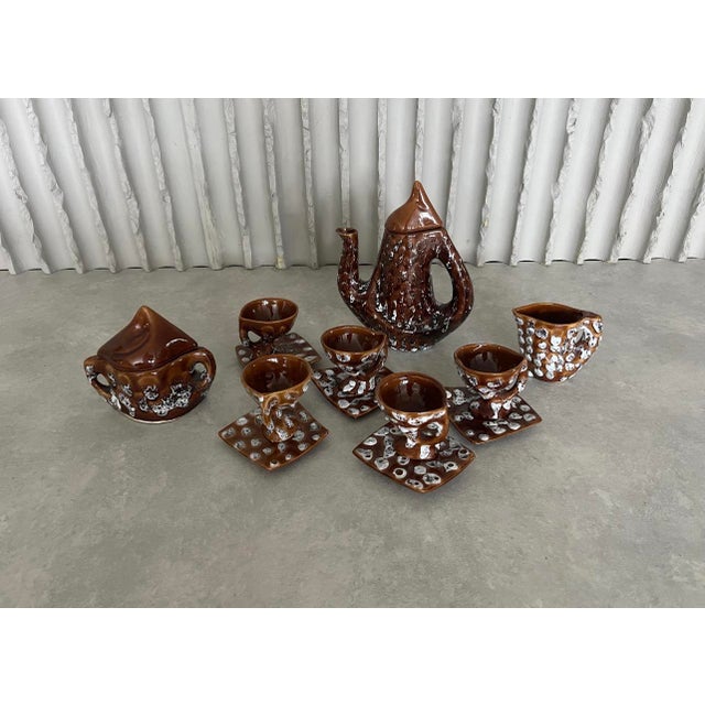 Beige Coffee Set, Vallauris, France, Set of 8 For Sale - Image 8 of 10