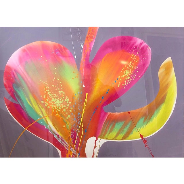 Large Abstract Expressionist color field painting. Similar in the manner of the colorful abstract works of Paul Jenkins....