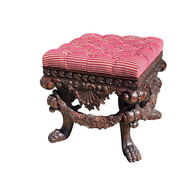 18th C Style Carved Italian Walnut Footstool Ottoman Bench For Sale - Image 4 of 5