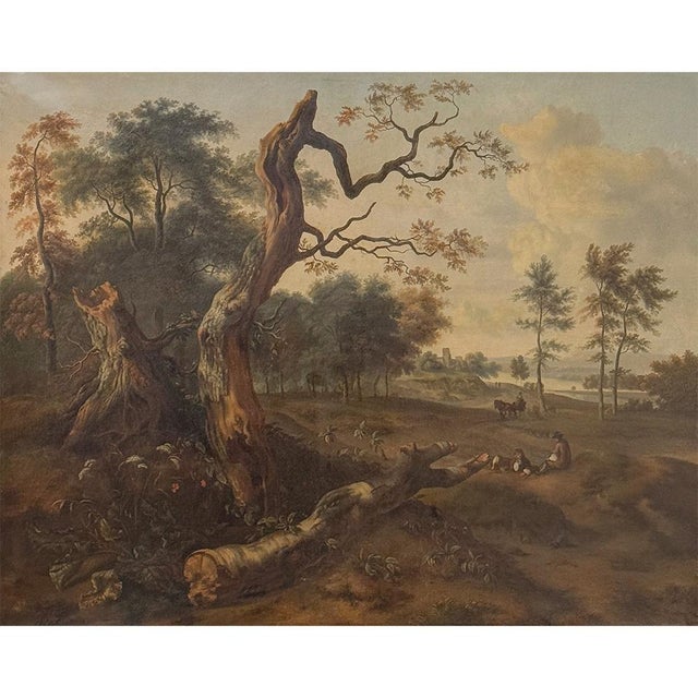 Realism 17th Century European Pastoral Landscape Oil on Canvas in Original Frame For Sale - Image 3 of 17