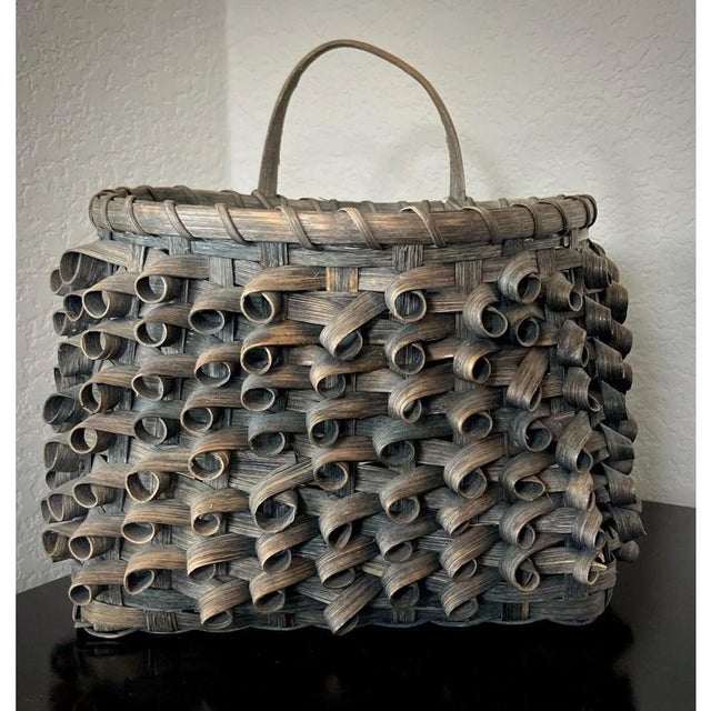 Mid 20th-Century Ash Splint Curly Weave Basket Wall Pocket in the Manner of Woodland Basket Makers of the Late 1800s For Sale - Image 12 of 18