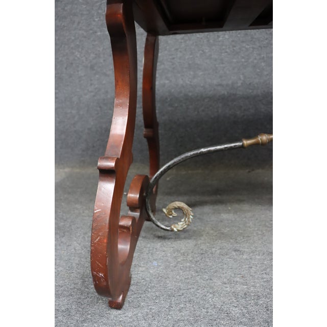 Spanish Colonial Revival Style Mahogany Desk With Iron Stretcher For Sale - Image 4 of 13