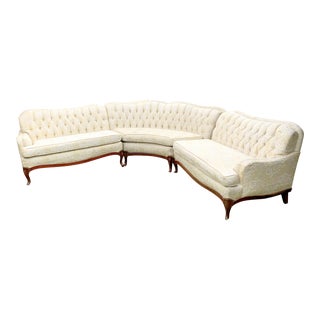Vintage 1960's French Tufted Brocade Curved Sectional For Sale