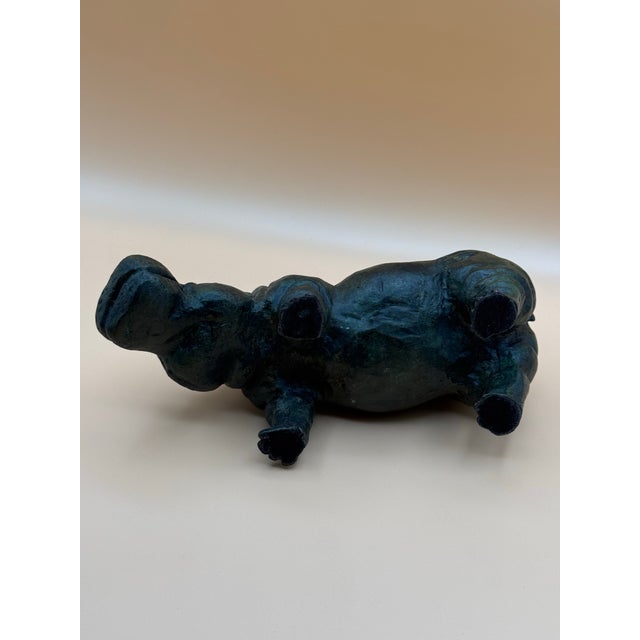 Green Late 20th Century Solid Cast Iron Hippopotamus Sculpture With Green Patinated For Sale - Image 8 of 11