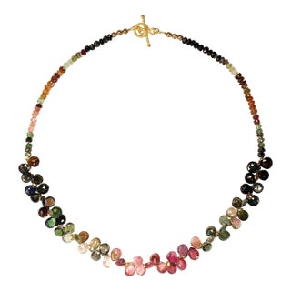 Ajd 18 Inch Multi Color Tourmaline Necklace With Goldy Accents For Sale