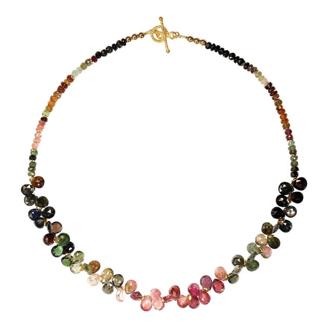 Ajd 18 Inch Multi Color Tourmaline Necklace With Goldy Accents For Sale