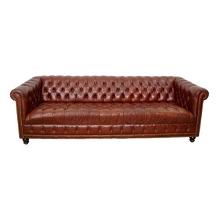 1970’s Hollywood Regency Tufted Leather Chesterfield Sofa For Sale