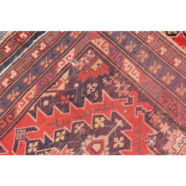 Textile Late 19th Century Antique Caucasian Kazak Rug With Sub-Geometric Medallions Design in Red and Blue For Sale - Image 7 of 12