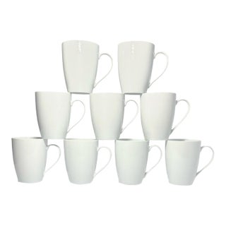 Crate & Barrel “Aspen” Set of 9 White Porcelain Mugs For Sale