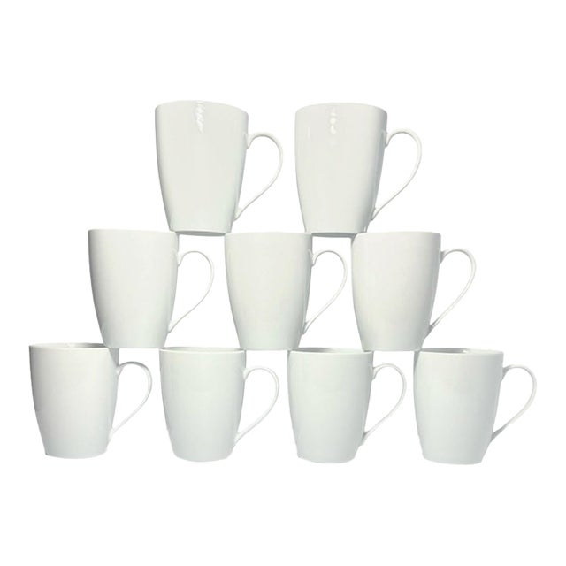 Crate & Barrel “Aspen” Set of 9 White Porcelain Mugs For Sale