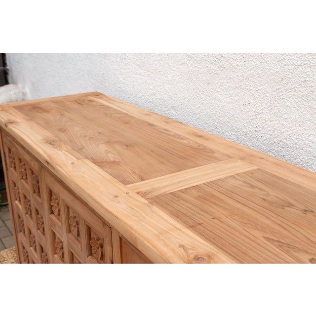 Contemporary 80" Long Reclaimed Teak Lotus Flower Credenza For Sale - Image 3 of 10
