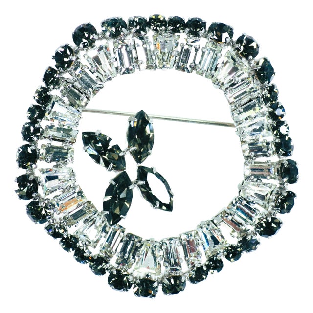 Vintage 'Black Diamond' Crystal Brooch 1950s For Sale