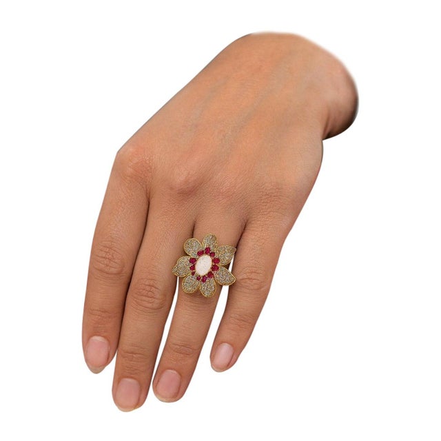 Bochic "Capri" Vintage Ruby, Fire Opal & Blue Topaz Ring Set 18K Gold & Silver For Sale - Image 15 of 18