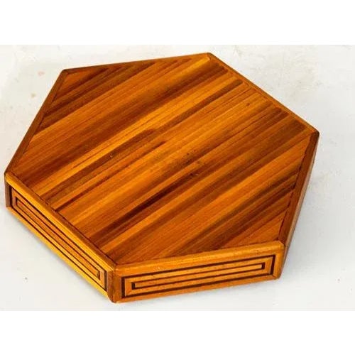 Decorative Jewelry Box in Wood with Geometrical Pattern, France, 1970s For Sale - Image 4 of 8