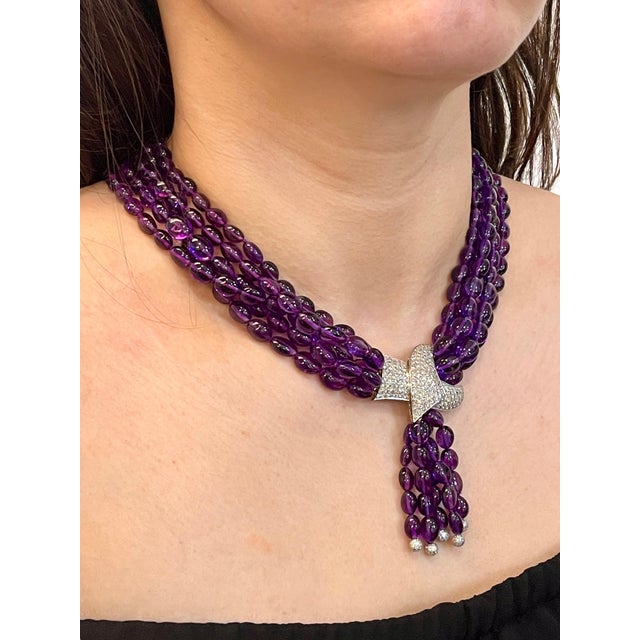 700 Ct Natural Amethyst Multi Layer Bead Necklace in Platinum with 9 Ct Diamonds For Sale - Image 10 of 18