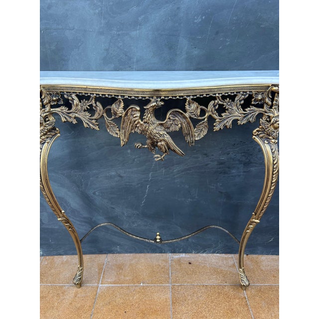 Neoclassical Gilt Bronze and Marble Console Table with Eagle Motif, 1940s For Sale - Image 4 of 9