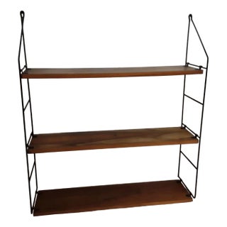 Mid-Ceremy Wall Shelf with Black Metal Wire Frame, 1960s For Sale