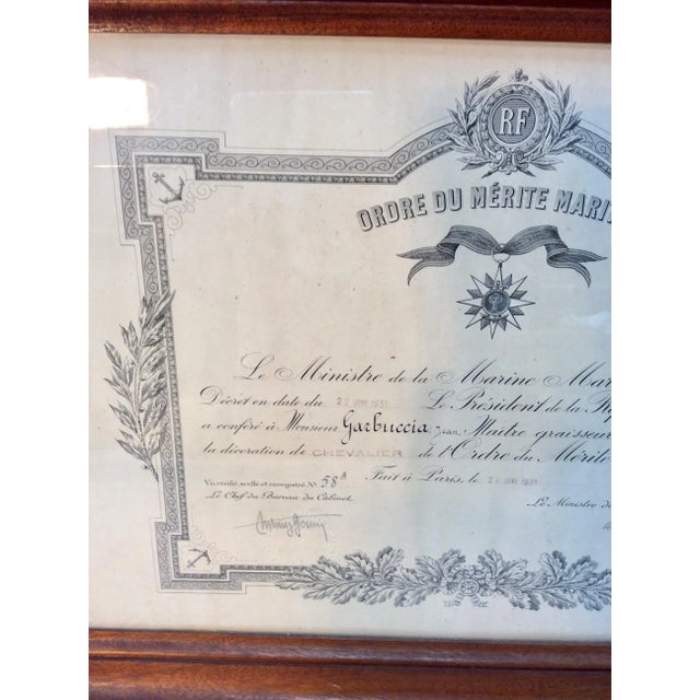 Early 20th Century Early 20th Century French Wood Framed Order of Maritime Merit Certificate For Sale - Image 5 of 12