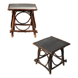 Twig Tables With Metal Tops - A Pair For Sale
