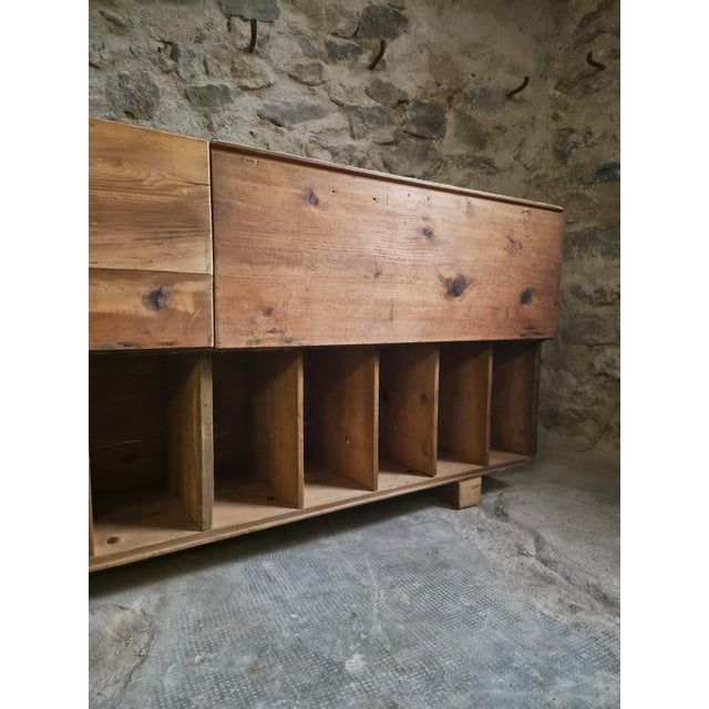 Antique French Industrial Pine Storage Bench, 1890s For Sale - Image 10 of 18