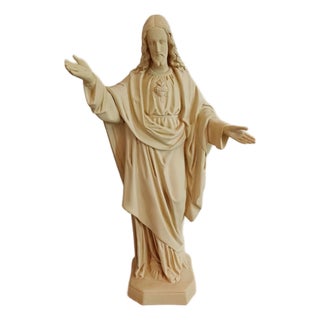 Large French Plaster Sacred Heart of Jesus Statue, 20th Century For Sale