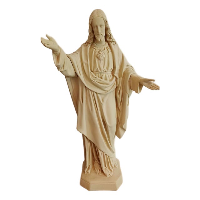 Large French Plaster Sacred Heart of Jesus Statue, 20th Century For Sale