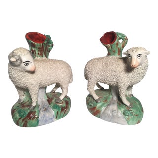 Antique Ram and Ewe Staffordshire Spills - a Pair For Sale