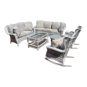 Antique American Wicker Patio Suite — Bar Harbor Style | 6 Pieces | Custom Cushions | Ex. The Wicker Shop, Old Saybrook