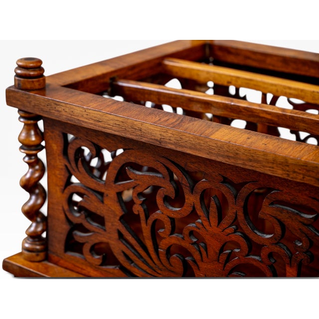 Wood Antique English Victorian Pierced Burl Walnut Music Canterbury For Sale - Image 7 of 11
